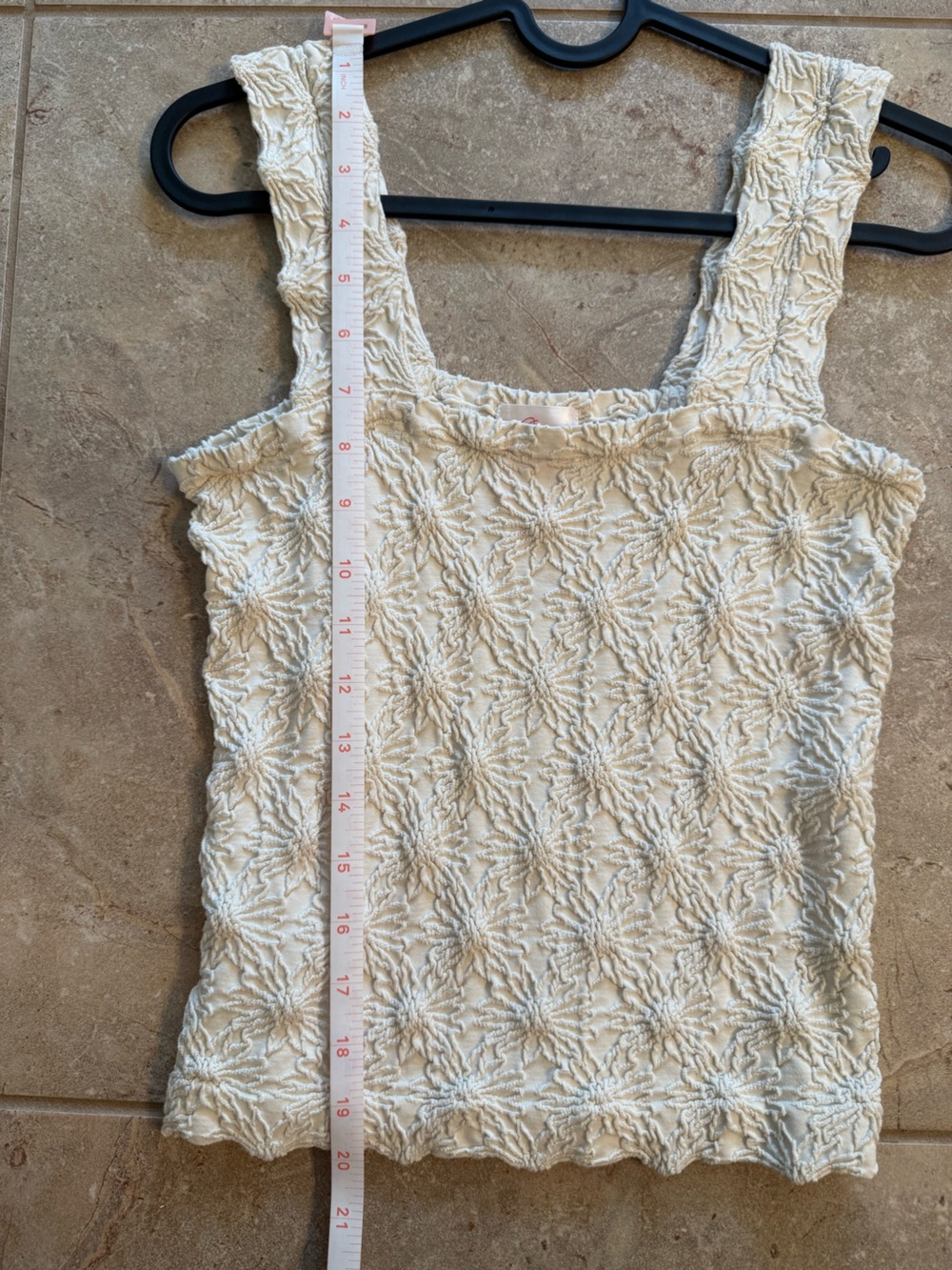 So Me Cream Floral Embroidered Jacquard Seamless Square Neck Tank Top Wide Strap - Picture 10 of 12